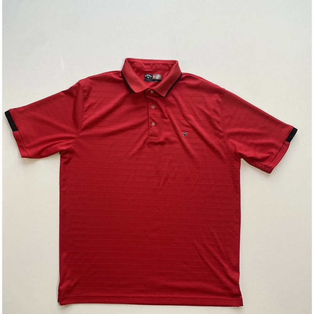 Callaway Opti Dri Golf Polo Shirt Mens Large Red striped Performance Logo Golfer